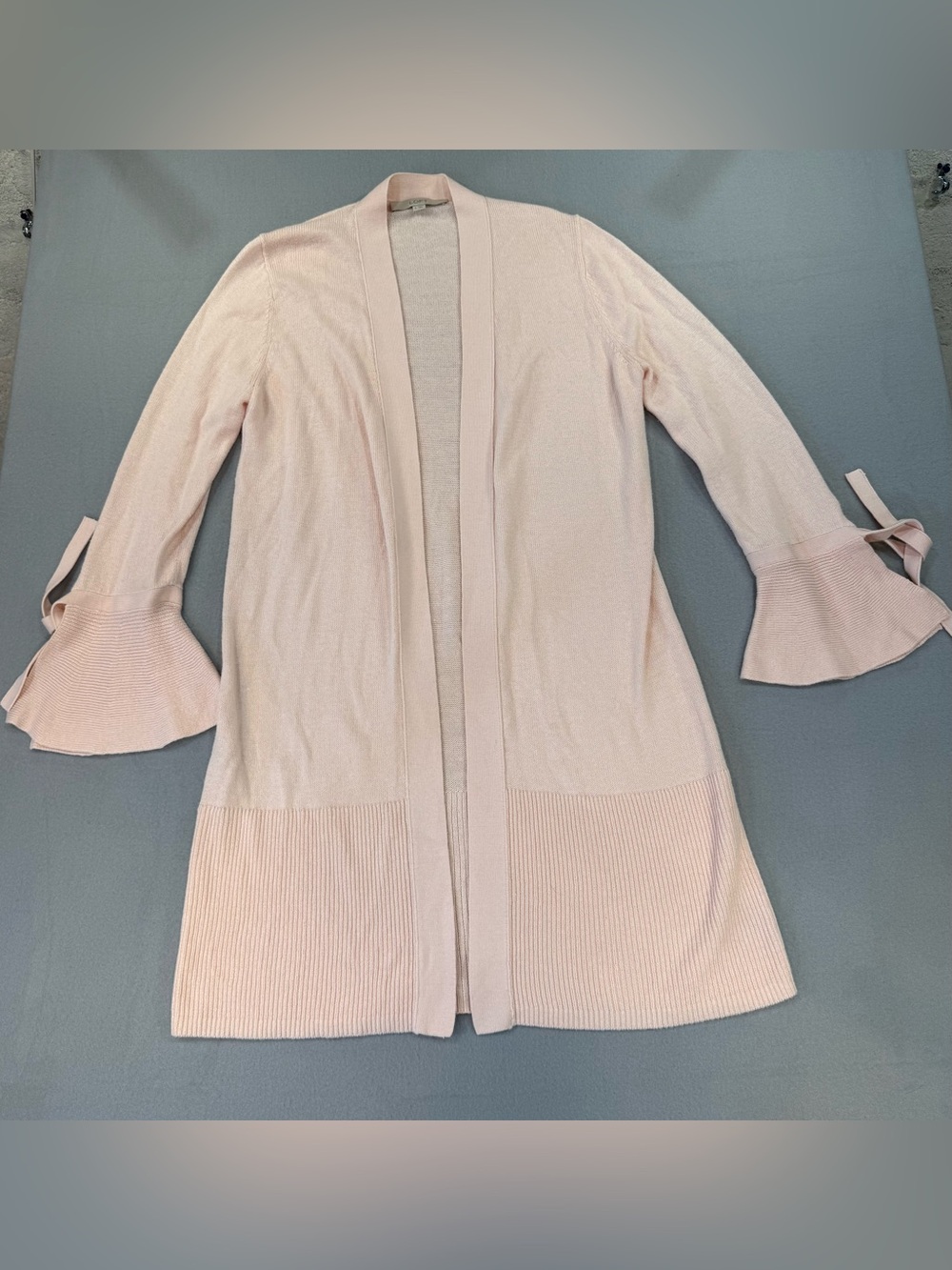 LOFT Soft Pink Knit Tie Cuff Open Cardigan